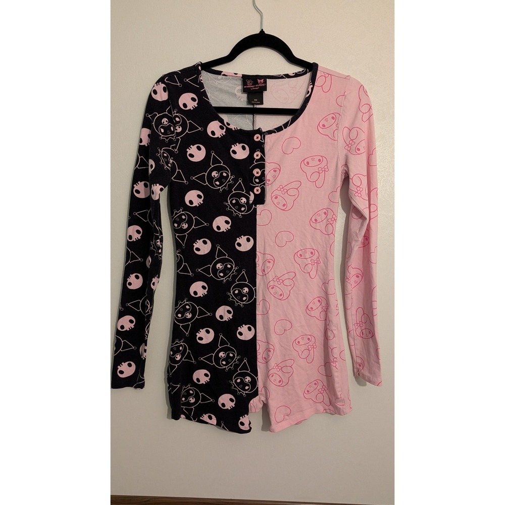 Sanrio My Melody Kuromi Split Romper Pink‎ Black Henley Long Sleeve Small
